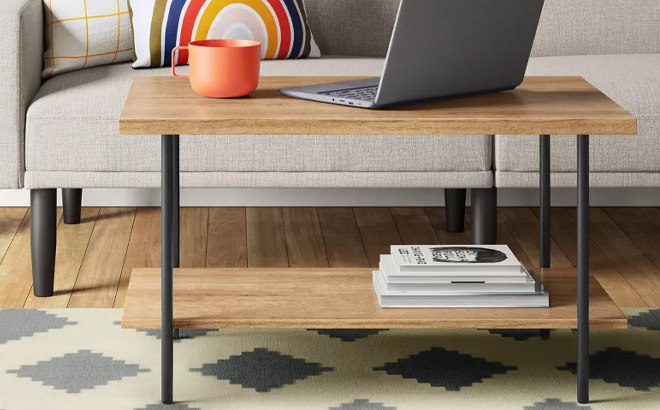 Room Essentials Wood And Metal Coffee Table In Living Room