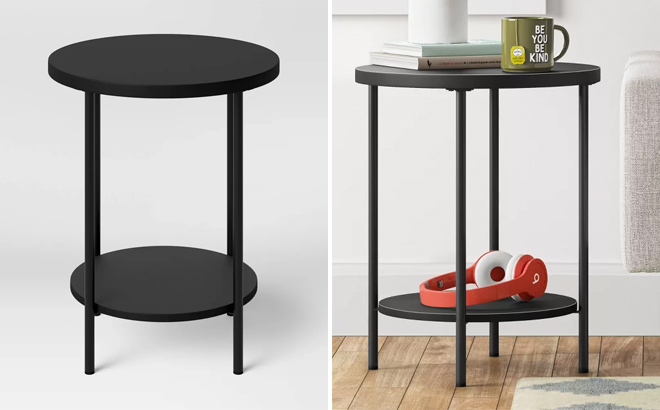 Room Essentials Wood And Metal Round End Table In Black Color