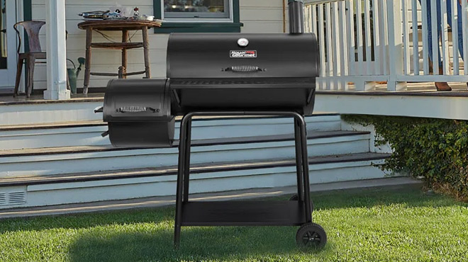 Royal Gourmet Charcoal Grill with Offset Smoker in Backyard