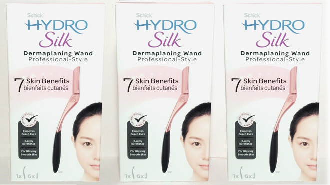 Schick Hydro Silk Dermaplaning Wand with one Handle and six Wand Refills