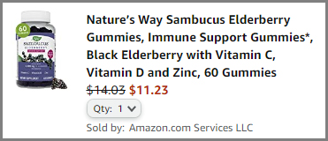 Screenshot of Natures Way Sambucus Elderberry Gummies 60 Count Discount at Amazon Checkout