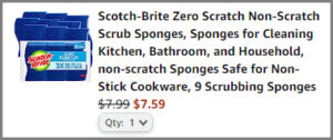 Screenshot of Scotch Brite Sponges 9 Pack Discounted Final Price at Amazon Checkout