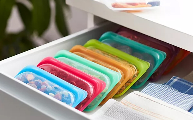 Stasher Reusable Silicone Snack Bags inside the drawer