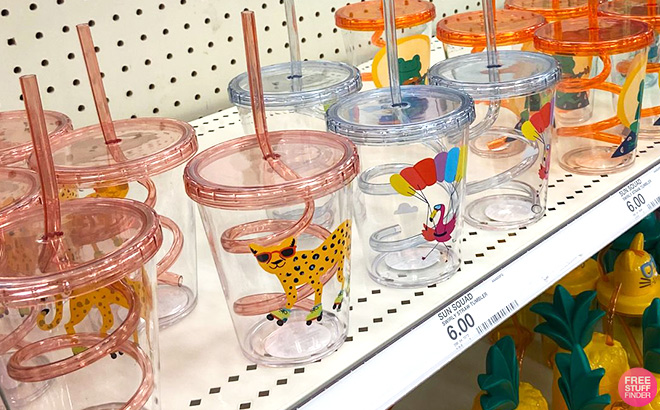 Sun Squad 14oz Plastic Cheetah Swirly Straw Tumbler