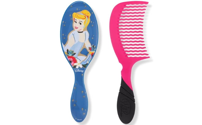 The Wet Brush Cinderella Disney Princess Detangler Brush on the Left and the Detangling Comb on the Right