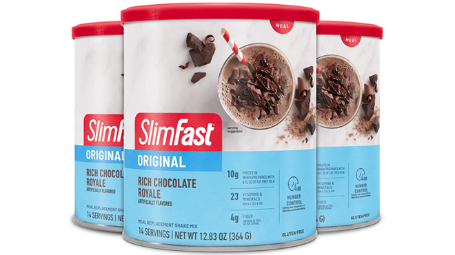 Three SlimFast Meal Replacement Powder in Rich Chocolate Royale Flavor