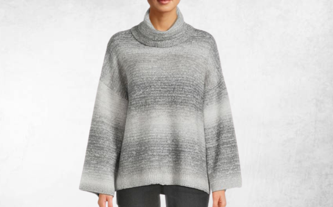 Time and Tru Womens Ombre Cowl Neck Long Sleeve Sweater Grey