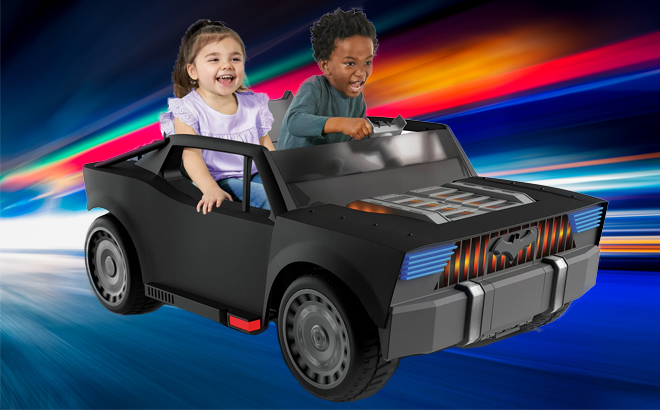 Two Kids Playing and Riding in a 12V Batman Batmobile Battery Powered