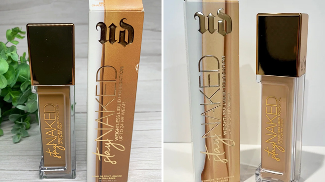 Urban Decay Stay Naked Weightless Foundation on the Left and Same Item in Different Shade on the Right