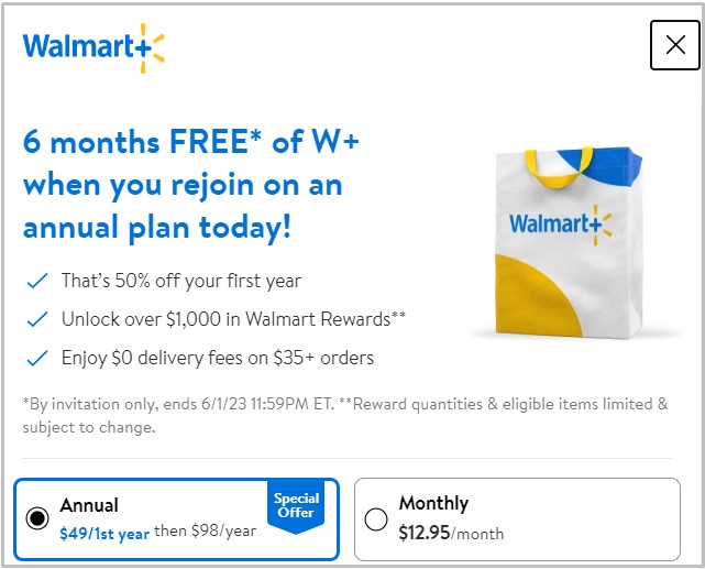 1Year Walmart+ Membership ONLY 49 for Returning Users! Free Stuff
