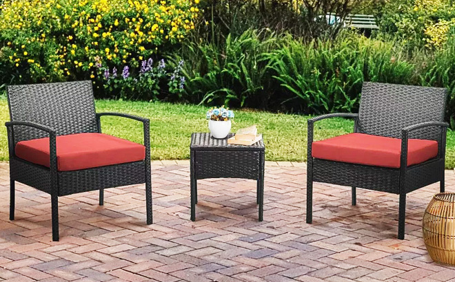 Wicker Rattan Patio 3 Piece Set Red