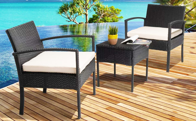 Wicker Rattan Patio Conversation 3 Piece Set