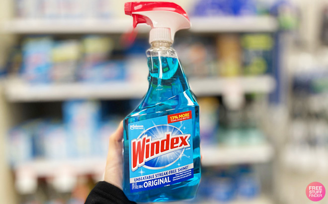 Windex Glass Cleaner Spray Bottle in Hand