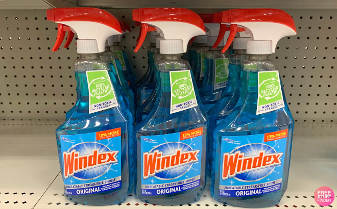 Windex Glass and Window Cleaner Spray Bottles on a Store Shelf