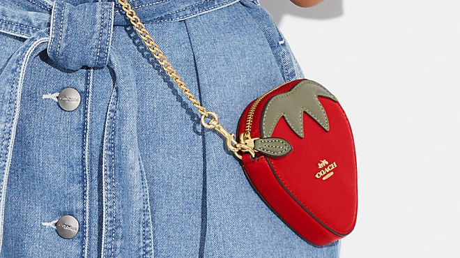 Woman Wearing Coach Outlet Strawberry Coin Case