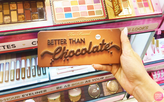 a Person Holding a Too Faced Better Than Chocolate Palette in a Store