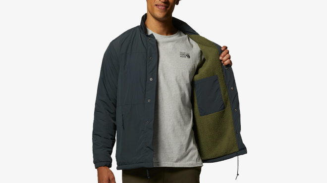 a Person Wearing a Mountain Hardwear Mens HiCamp Shell Jacket