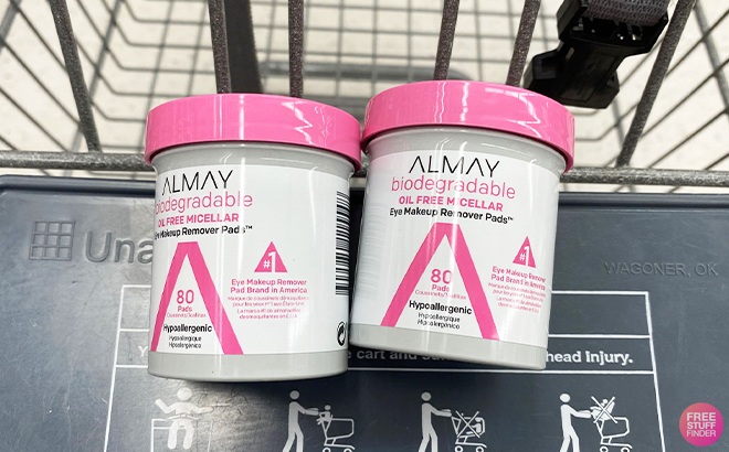 almay makeup remover pads 80ct on a shipping cart