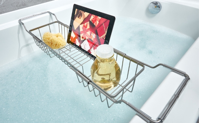 iDesign Satin Everett Adjustable Over the Bathtub Caddy