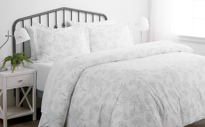 ienjoy home Gray Floral Ultra Soft Duvet Cover Set