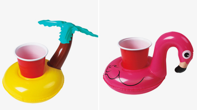 inflatable drink holder pool float in Palm Tree and Flamingo