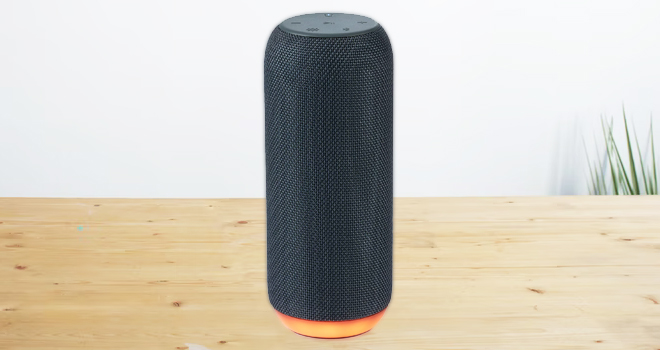 onn Portable Bluetooth Speaker with LED Lighting on a Desk