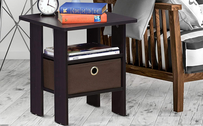 Furinno Andrey End Table with Bin Drawer