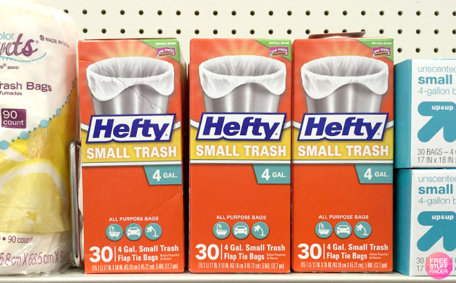 Hefty Small Trash Bags 30 Count on Store Shelf