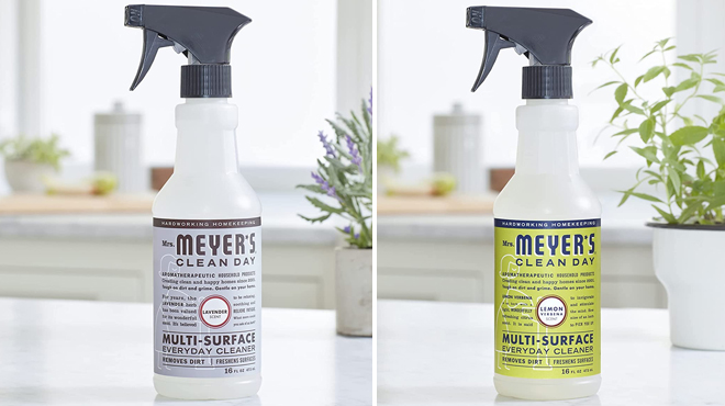 Mrs Meyers All Purporse Cleaner Spray with Lavander and Lemon Scent on a Tablet