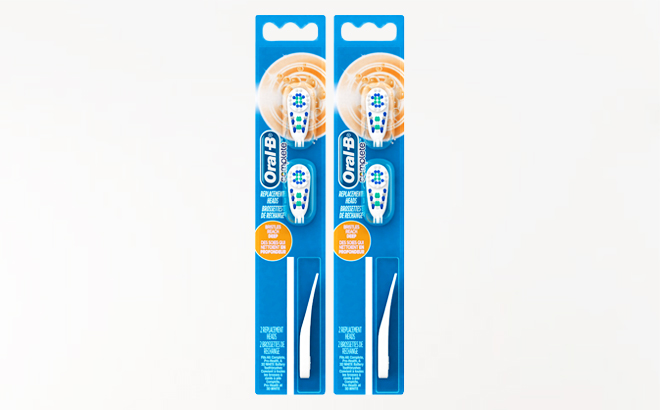 Oral B Complete Deep Clean Battery Powered Toothbrush Replacement Brush Heads 4 Count on a Gray Background