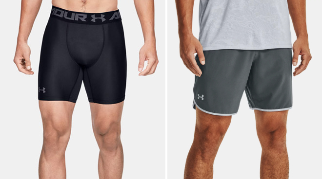 Under Armour Mens HeatGear Compression Shorts and Woven Shorts