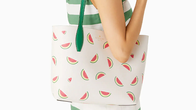 Woman Wearing Kate Spade Watermelon Small Tote