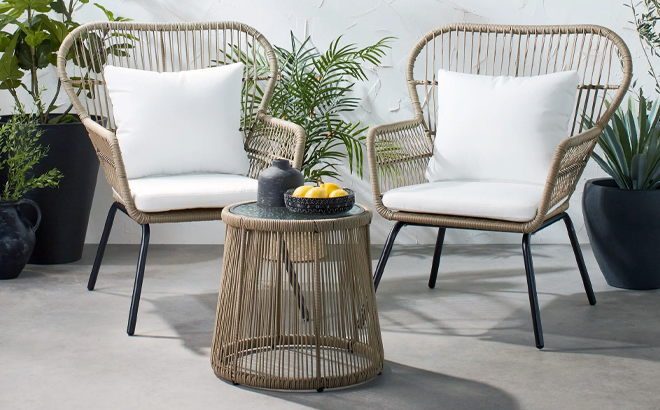 3 Piece Patio Wicker Bistro Set Tan