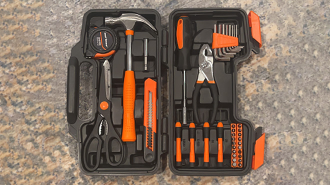 39 Piece General Household Tool Set in Toolbox Storage Case - Orange