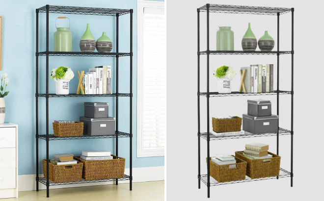 5 Tier Wire Shelving Unit in Black Color