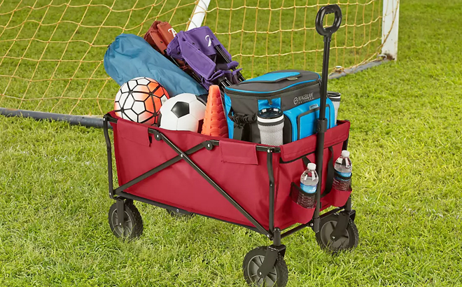 Academy Sports Outdoors Folding Sports Wagon In Red Color Carrying Various Items 