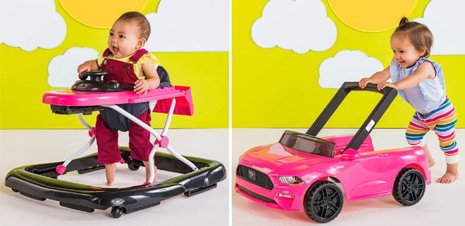 Baby Riding a Color Pink Bright Starts Ford Mustang 4n1 Walker