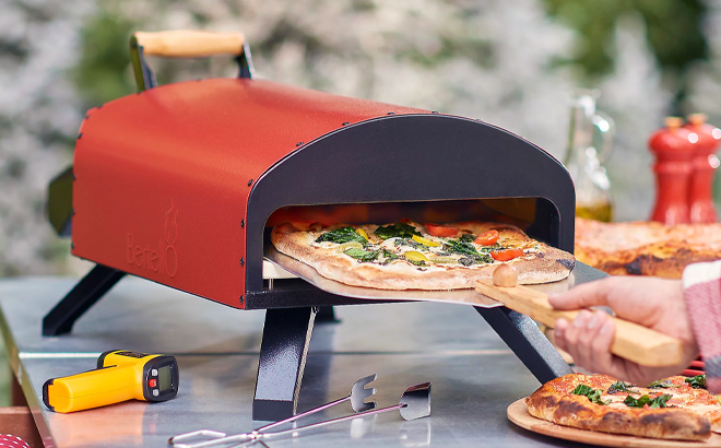 Bertello Outdoor Wood and Gas Pizza Oven Red