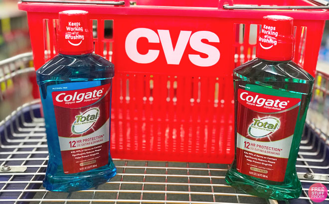 CVS Shoping Basket and 2 Colgate Total Mouthwash 16 9 Ounces on a Shoping Cart