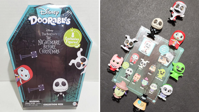 Disney Doorables Nightmare Before Christmas Peek on the Left and Figures from the Same Set on the Right