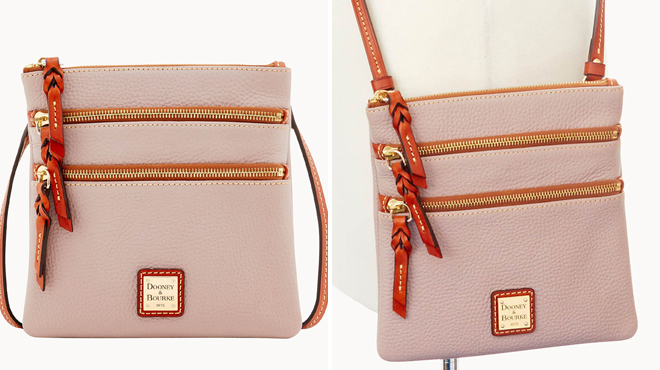 Dooney Bourke Pebble Grain Triple Zip in Oyster Color on the Left and Same Item in Different View on the Right