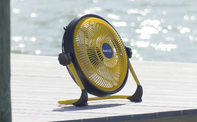 Geek Aire Deluxe 12 Inch Rechargeable Water Resistant Fan with Mini Fan in Yellow