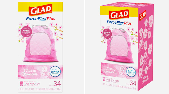 Glad ForceFlex MaxStrength Tall Kitchen Drawstring Pink Trash Bags