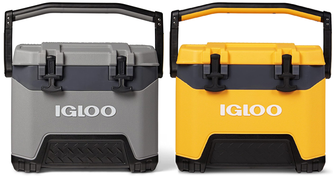 Igloo 25 Quart BMX Cooler in Gray Color on the Left and Yellow on the Right