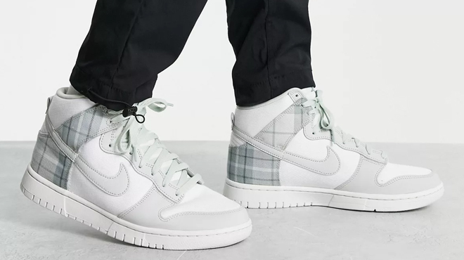 Man Wearing Nike Dunk High Retro SE Sneakers