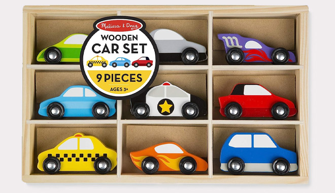 Melissa & Doug Wooden Cars Vehicle 9 Piece Set