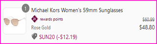 Michael Kors Womens Sunglasses Checkout Screenshot