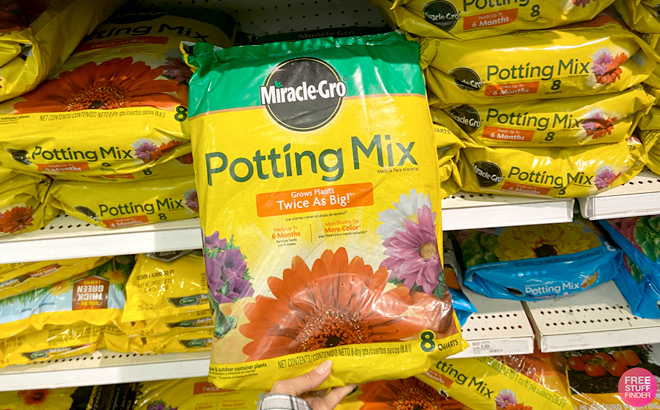 Miracle Gro Potting Mix before a Target Shelf