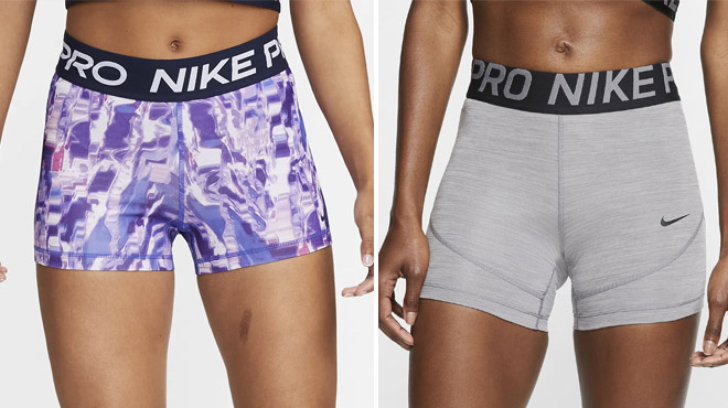 Nike Womens Mid Rise Allover Print Shorts and Nike Pro Womens 5 Inch Shorts