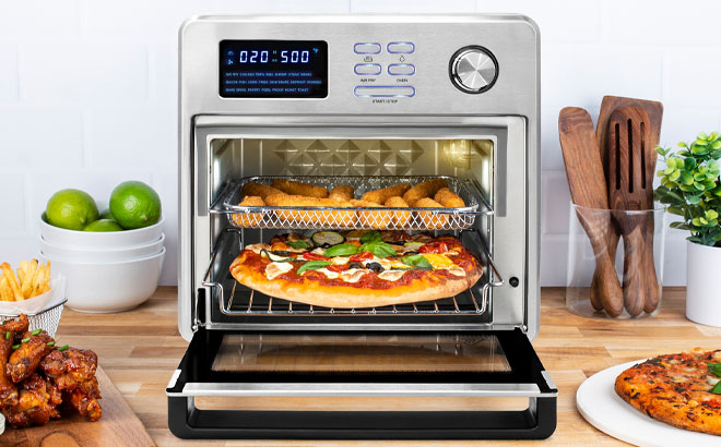 Pizza Mozzarella Sticks cooked in Kalorik 16 Quart Digital Air Fryer Oven